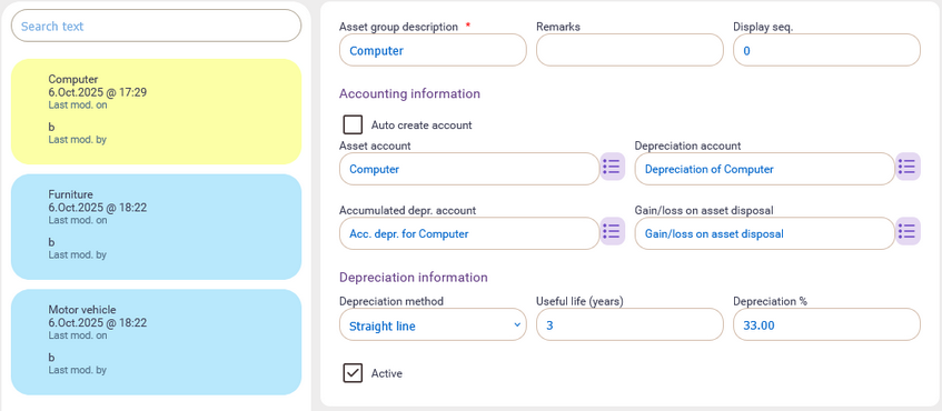 Asset group setup