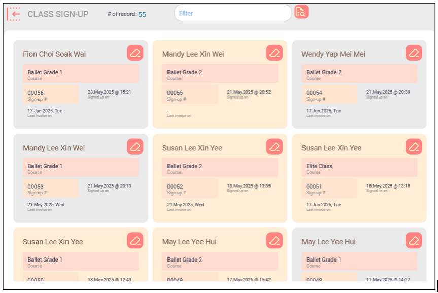 Manage sign up